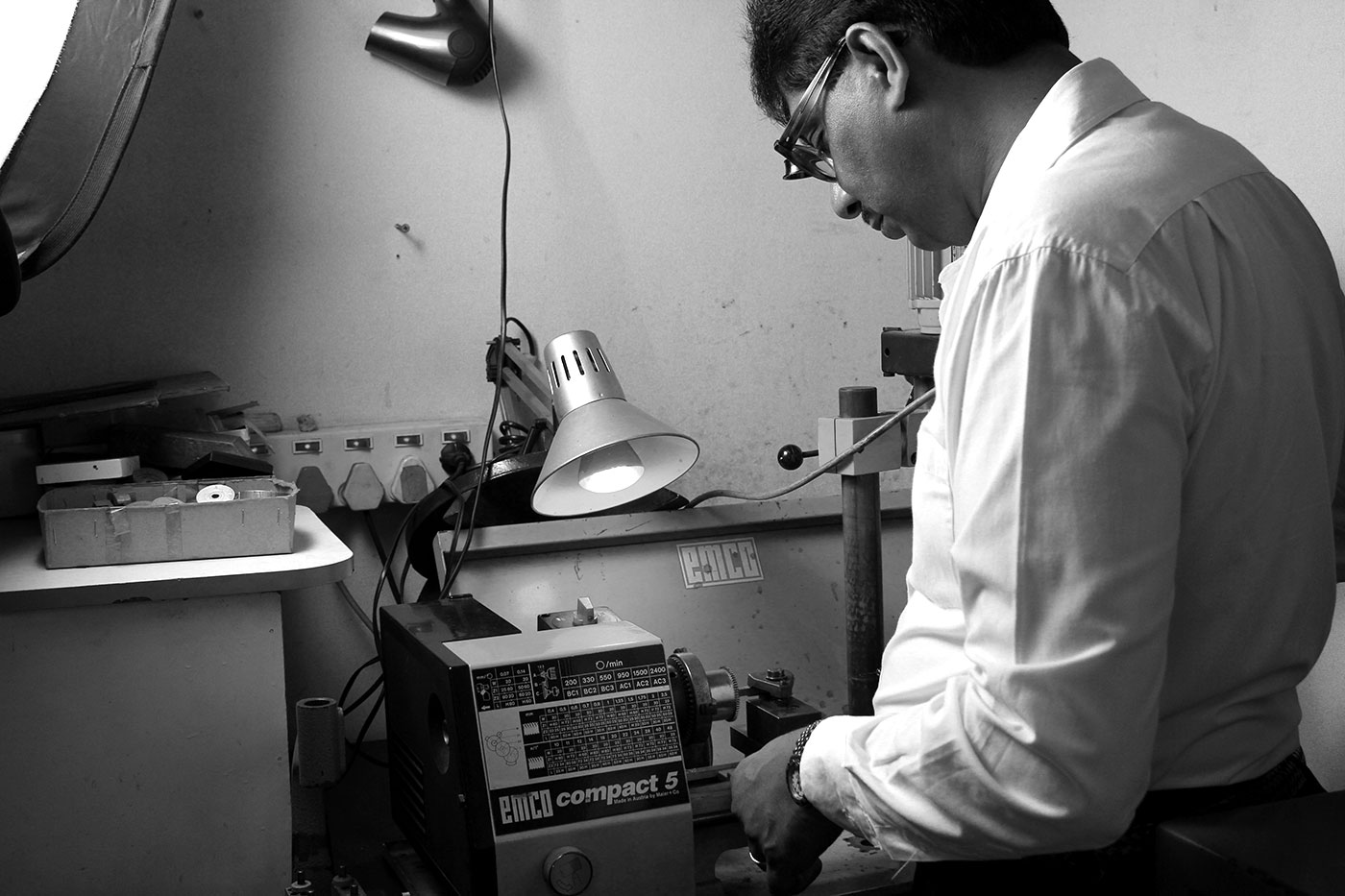 Devan Moodley working on a Lathe in his workshop